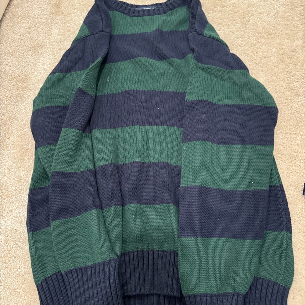 Brandy Melville Green and Blue Striped Crewneck Sweater